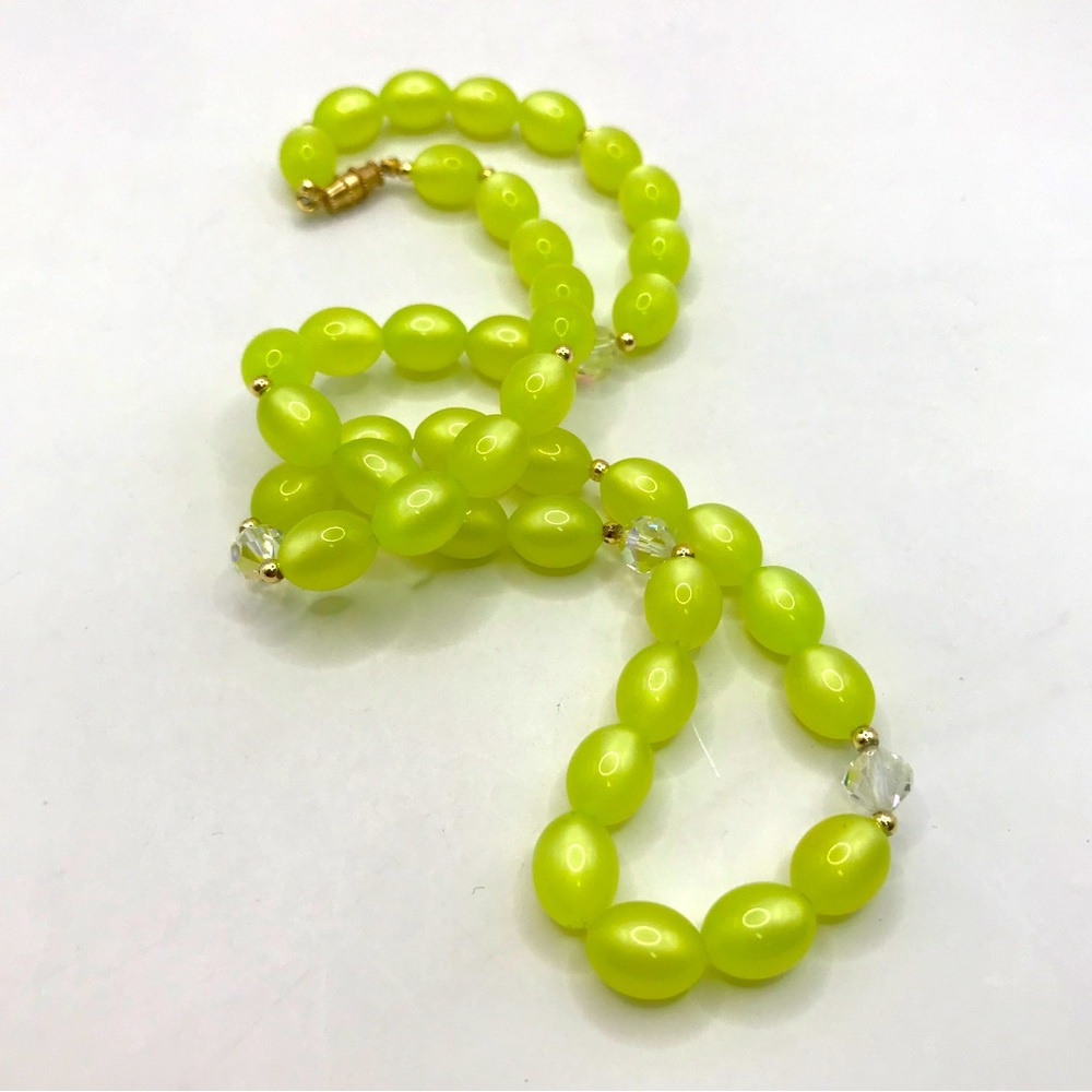 Lime Green Acrylic Moon Glow Bead Necklace